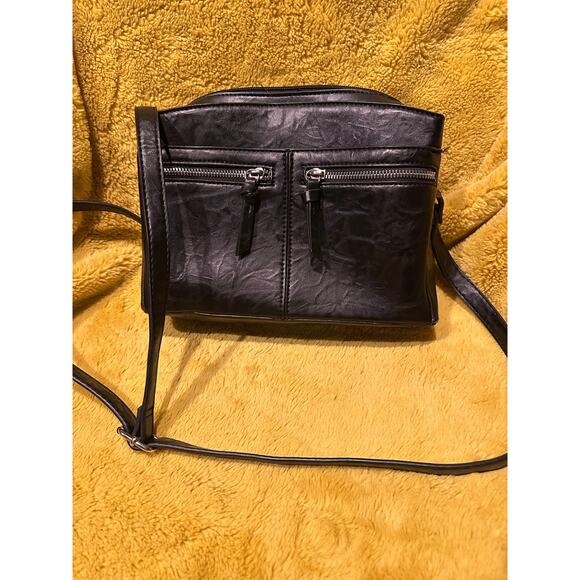 Bueno Black Faux Leather Purse Crossbody Moto Purse Adjustable Strap Zipper Boho - Picture 1 of 9